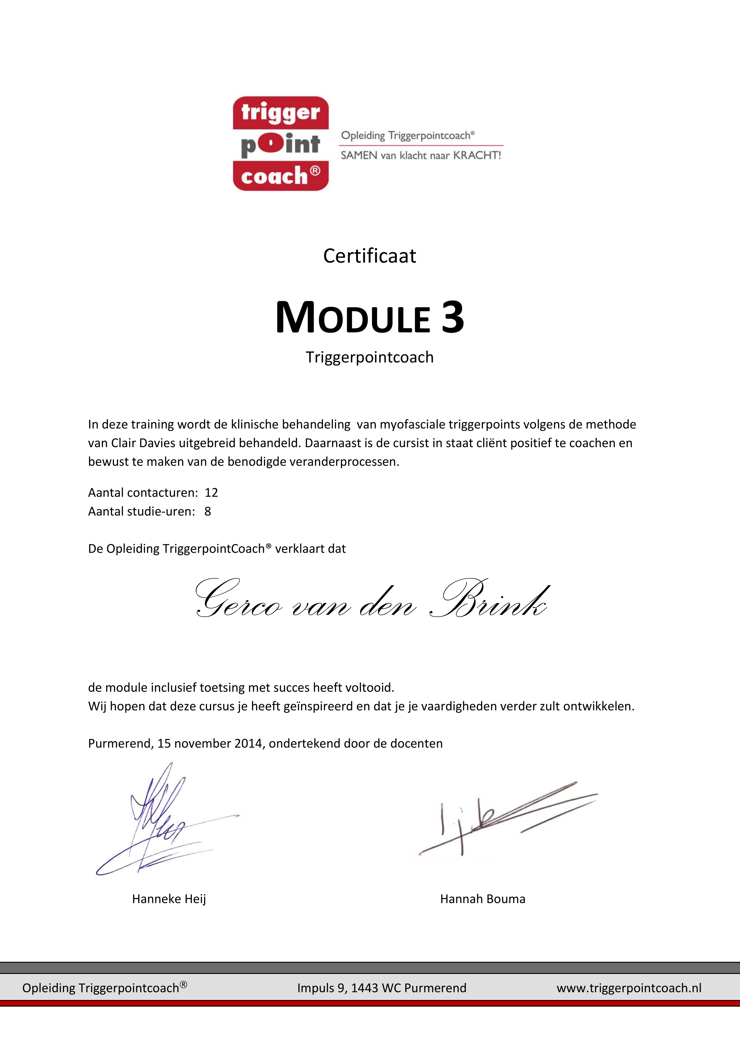 Certificaat Triggerpoint module 3